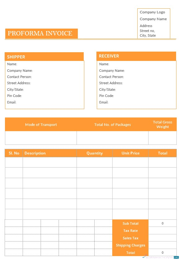 Download Blank Proforma Invoice Template Photoshop template